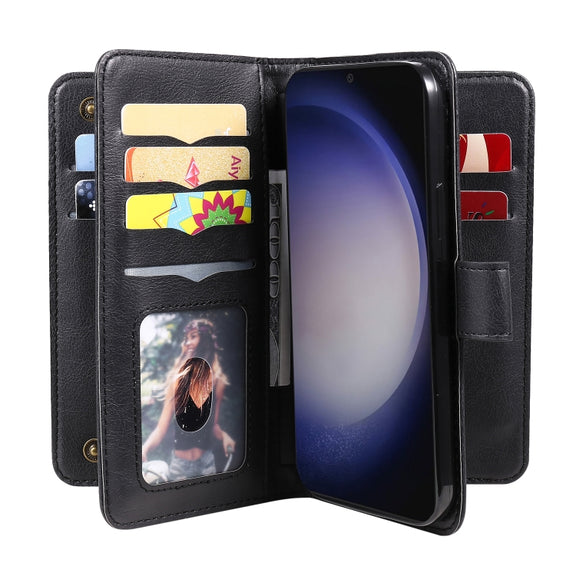 For Samsung Galaxy S25+ / S24+ 5G Multi-Function Wallet 10 Card Slots Leather Phone Case(Black)