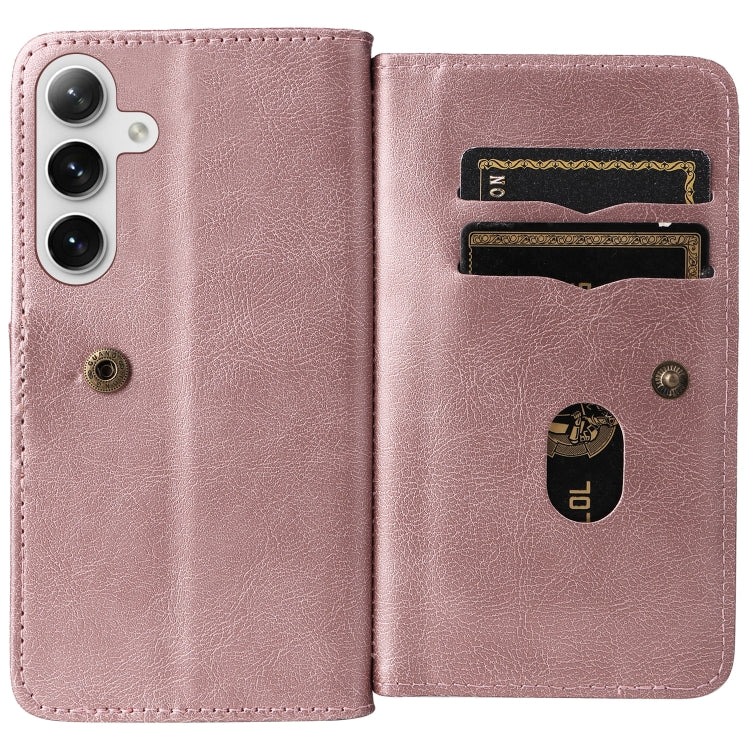 For Samsung Galaxy S25+ / S24+ 5G Multi-Function Wallet 10 Card Slots Leather Phone Case(Rose Gold)