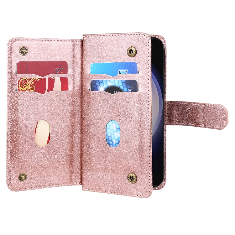 For Samsung Galaxy S25+ / S24+ 5G Multi-Function Wallet 10 Card Slots Leather Phone Case(Rose Gold)