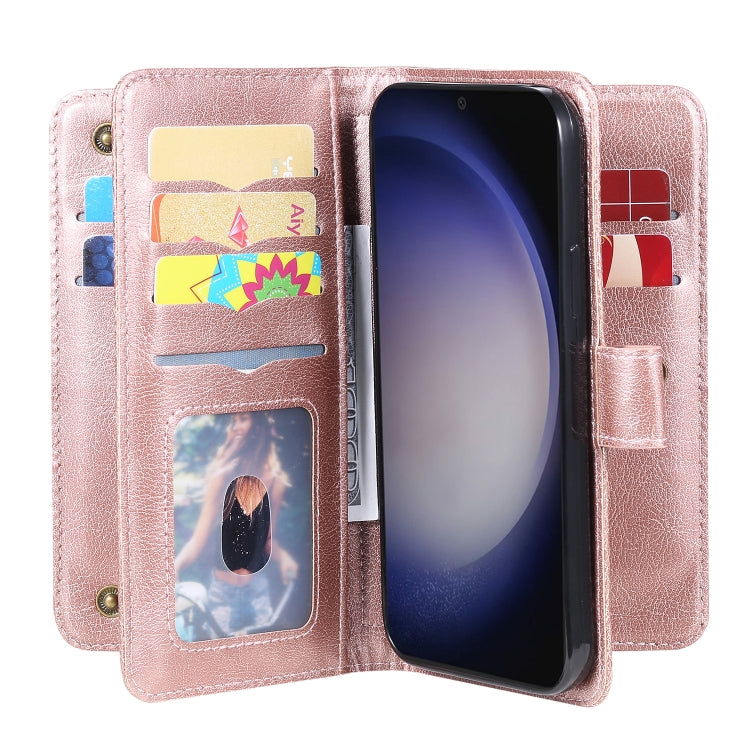 For Samsung Galaxy S25+ / S24+ 5G Multi-Function Wallet 10 Card Slots Leather Phone Case(Rose Gold)