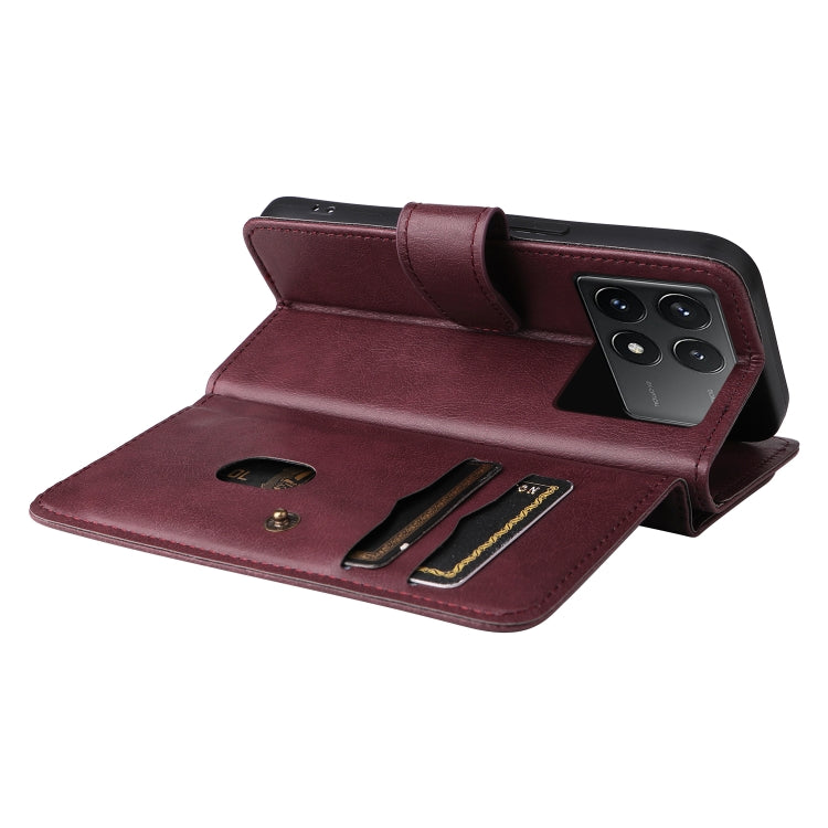 For Redmi K70 Multi-Function Wallet 10 Card Slots Leather Phone Case(Claret)