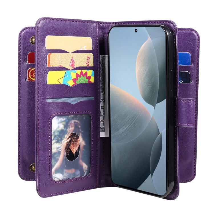 For Redmi K70 Multi-Function Wallet 10 Card Slots Leather Phone Case(Violet)