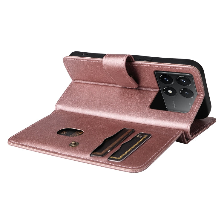 For Redmi K70 Multi-Function Wallet 10 Card Slots Leather Phone Case(Rose Gold)