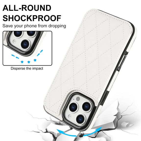 For iPhone 16 Pro Max Double Buckle Rhombic PU Leather Phone Case(White)