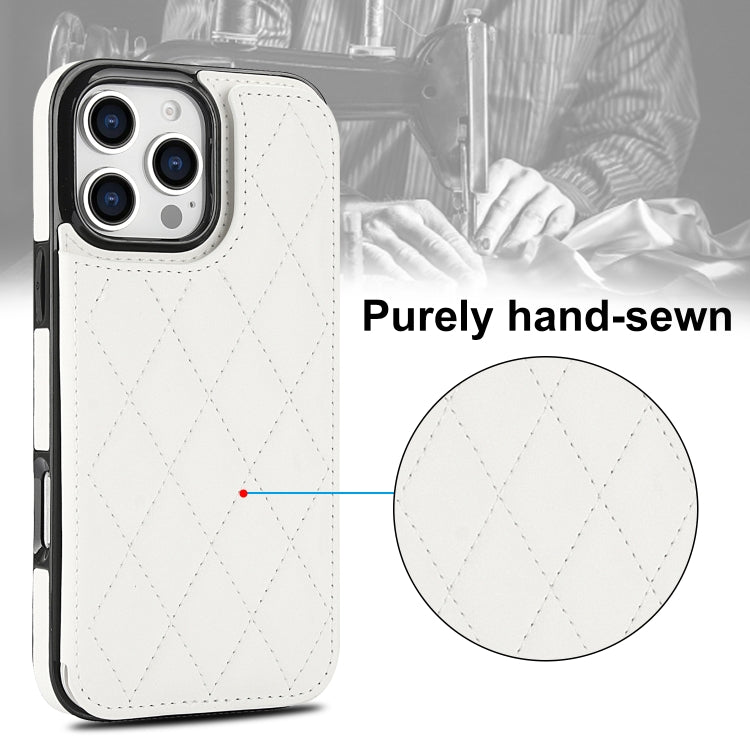 For iPhone 16 Pro Max Double Buckle Rhombic PU Leather Phone Case(White)