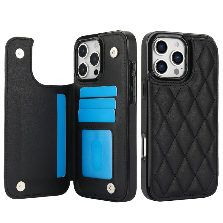 For iPhone 16 Pro Double Buckle Rhombic PU Leather Phone Case(Black)