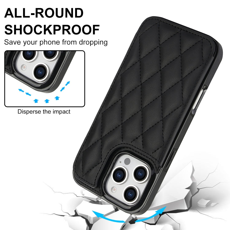 For iPhone 16 Pro Double Buckle Rhombic PU Leather Phone Case(Black)