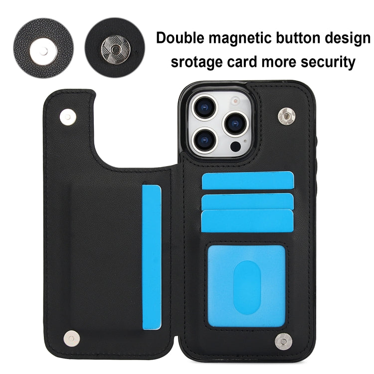 For iPhone 16 Pro Double Buckle Rhombic PU Leather Phone Case(Black)