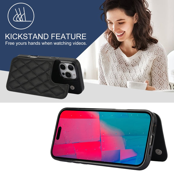 For iPhone 16 Pro Double Buckle Rhombic PU Leather Phone Case(Black)