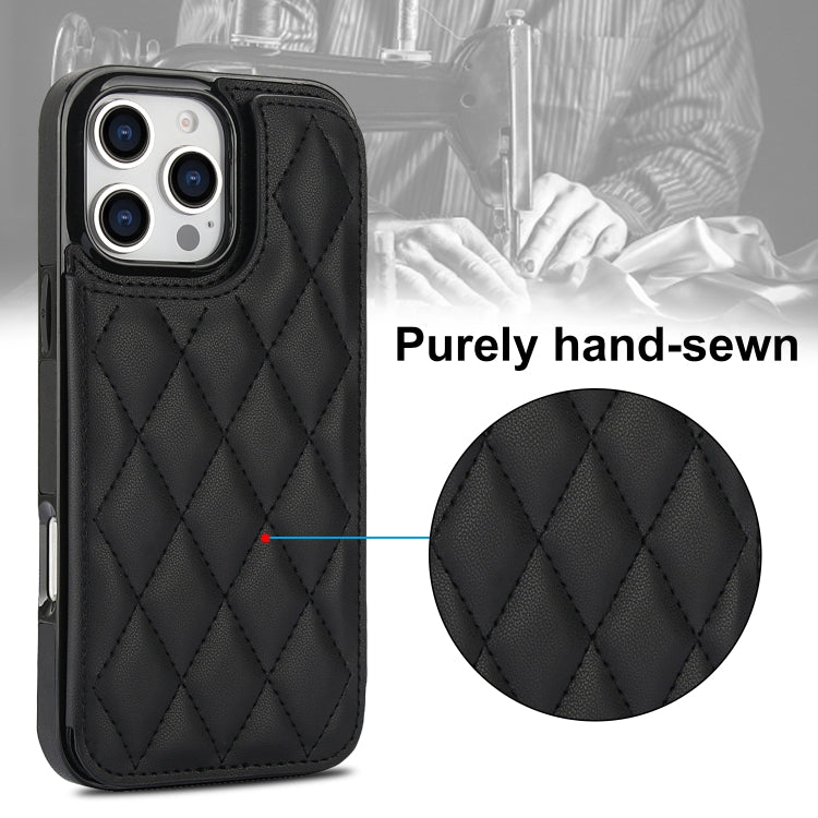 For iPhone 16 Pro Double Buckle Rhombic PU Leather Phone Case(Black)