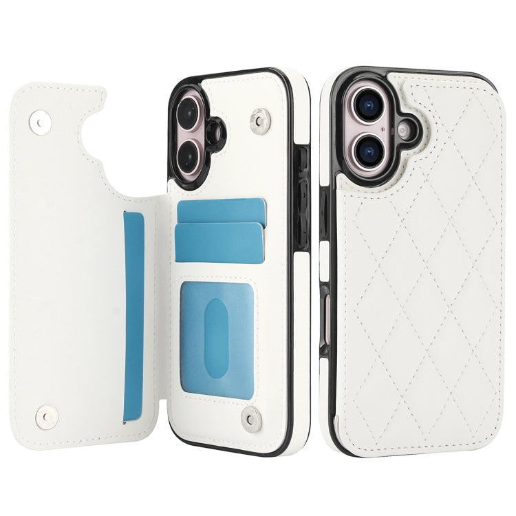 For iPhone 16 Plus Double Buckle Rhombic PU Leather Phone Case(White)