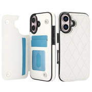 For iPhone 16 Plus Double Buckle Rhombic PU Leather Phone Case(White)