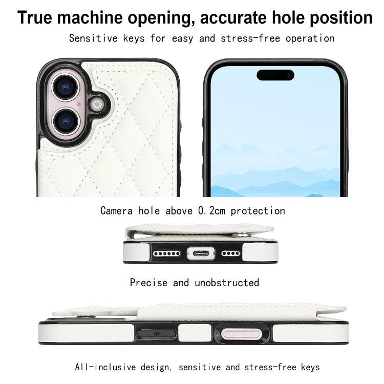 For iPhone 16 Plus Double Buckle Rhombic PU Leather Phone Case(White)