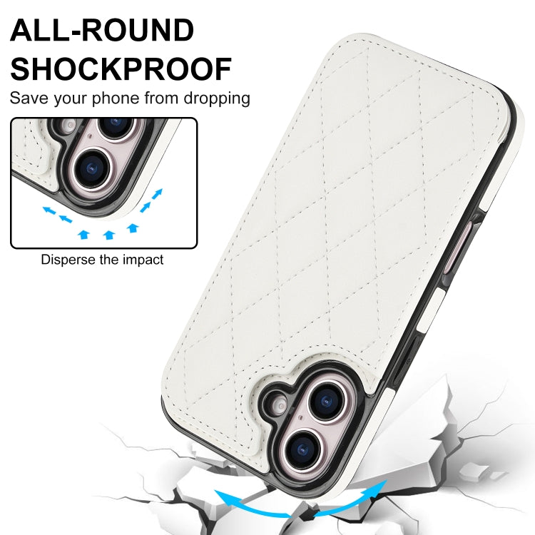 For iPhone 16 Plus Double Buckle Rhombic PU Leather Phone Case(White)
