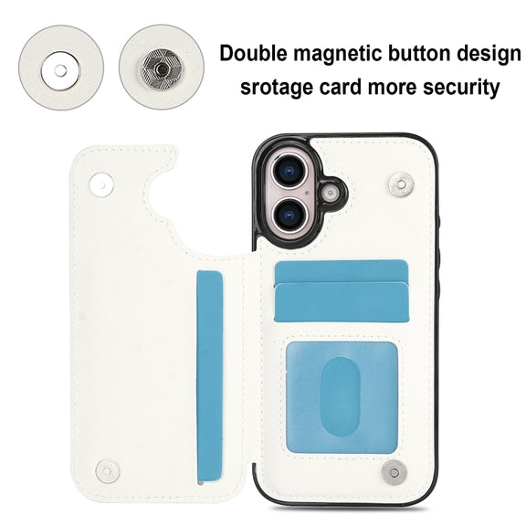 For iPhone 16 Plus Double Buckle Rhombic PU Leather Phone Case(White)