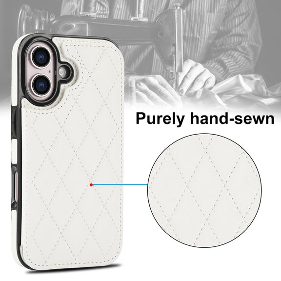 For iPhone 16 Plus Double Buckle Rhombic PU Leather Phone Case(White)