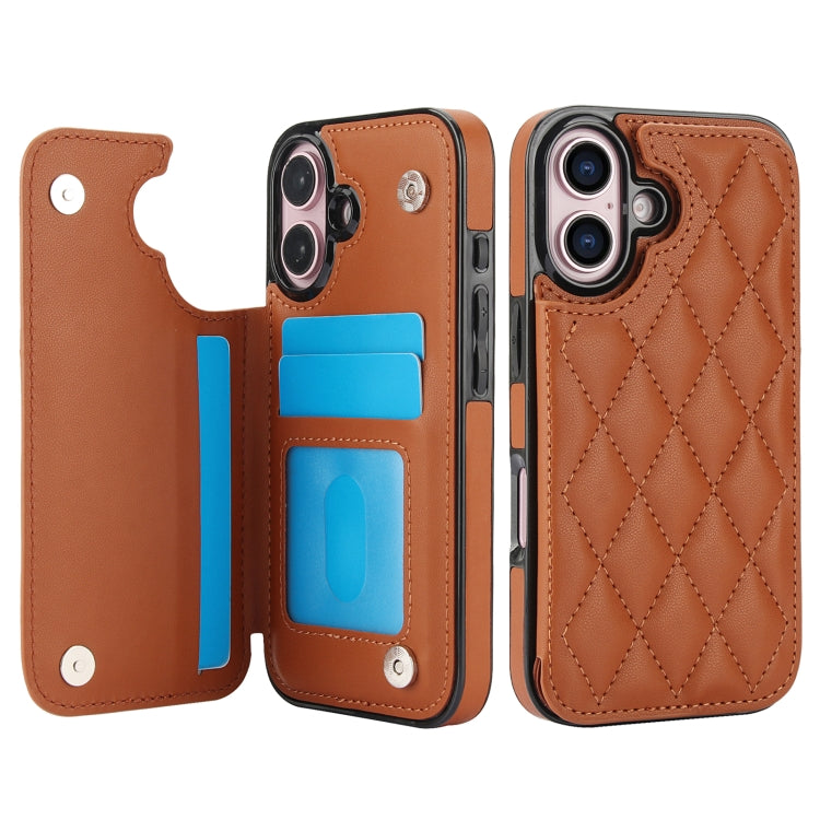 For iPhone 16 Double Buckle Rhombic PU Leather Phone Case(Brown)