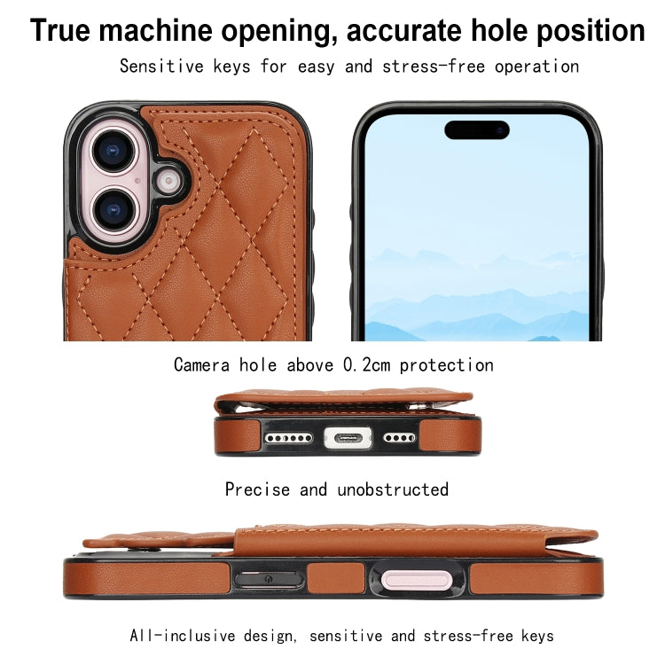 For iPhone 16 Double Buckle Rhombic PU Leather Phone Case(Brown)