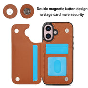 For iPhone 16 Double Buckle Rhombic PU Leather Phone Case(Brown)