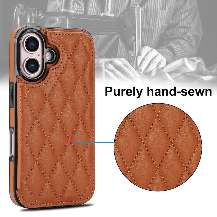 For iPhone 16 Double Buckle Rhombic PU Leather Phone Case(Brown)