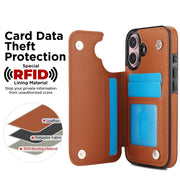 For iPhone 16 Double Buckle Rhombic PU Leather Phone Case(Brown)