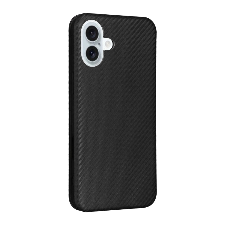 For iPhone 16 Plus Carbon Fiber Texture Flip Leather Phone Case(Black)