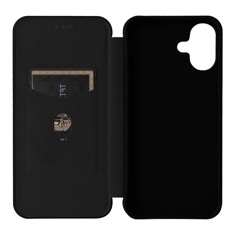 For iPhone 16 Plus Carbon Fiber Texture Flip Leather Phone Case(Black)
