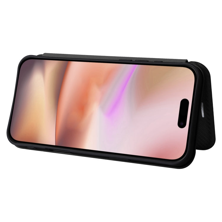 For iPhone 16 Plus Carbon Fiber Texture Flip Leather Phone Case(Black)
