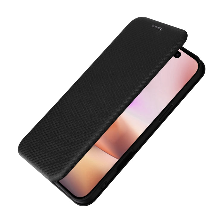 For iPhone 16 Plus Carbon Fiber Texture Flip Leather Phone Case(Black)