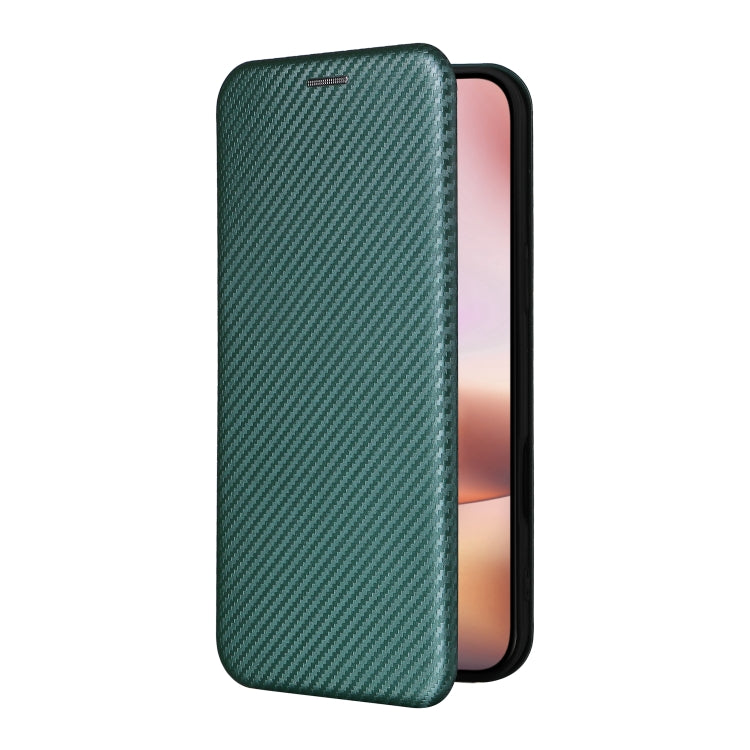 For iPhone 16 Carbon Fiber Texture Flip Leather Phone Case(Green)