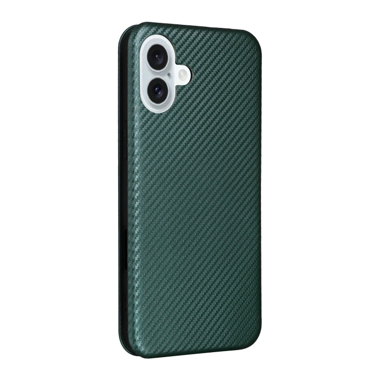 For iPhone 16 Carbon Fiber Texture Flip Leather Phone Case(Green)