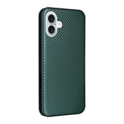 For iPhone 16 Carbon Fiber Texture Flip Leather Phone Case(Green)
