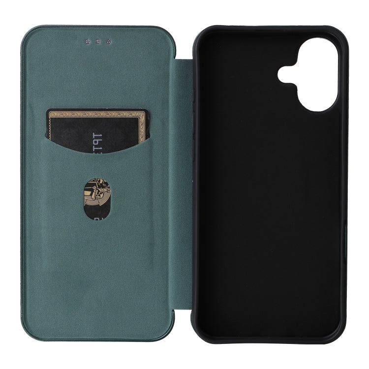 For iPhone 16 Carbon Fiber Texture Flip Leather Phone Case(Green)