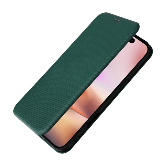 For iPhone 16 Carbon Fiber Texture Flip Leather Phone Case(Green)