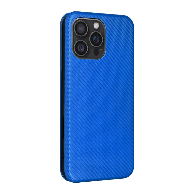 For iPhone 16 Pro Carbon Fiber Texture Flip Leather Phone Case(Blue)