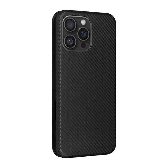 For iPhone 16 Pro Max Carbon Fiber Texture Flip Leather Phone Case(Black)