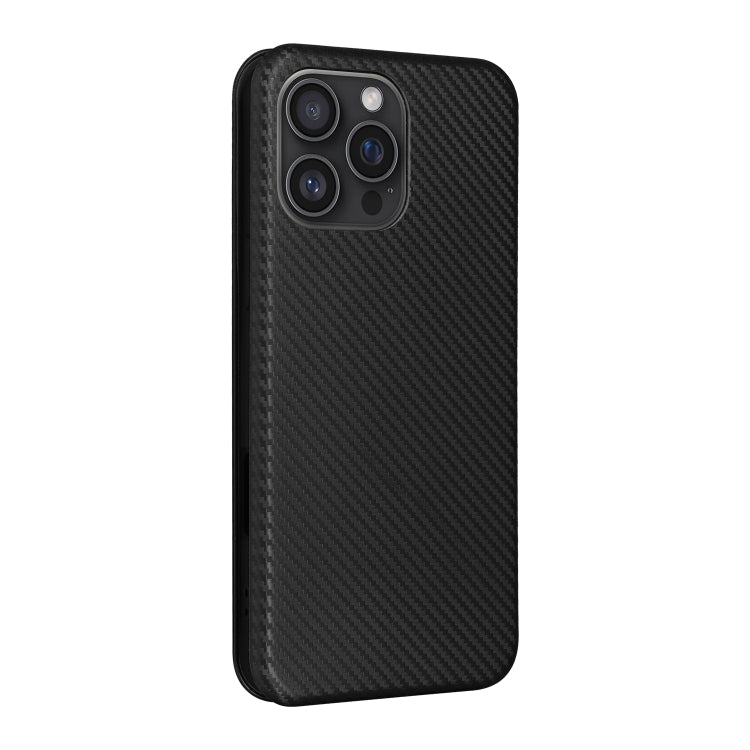 For iPhone 16 Pro Max Carbon Fiber Texture Flip Leather Phone Case(Black)