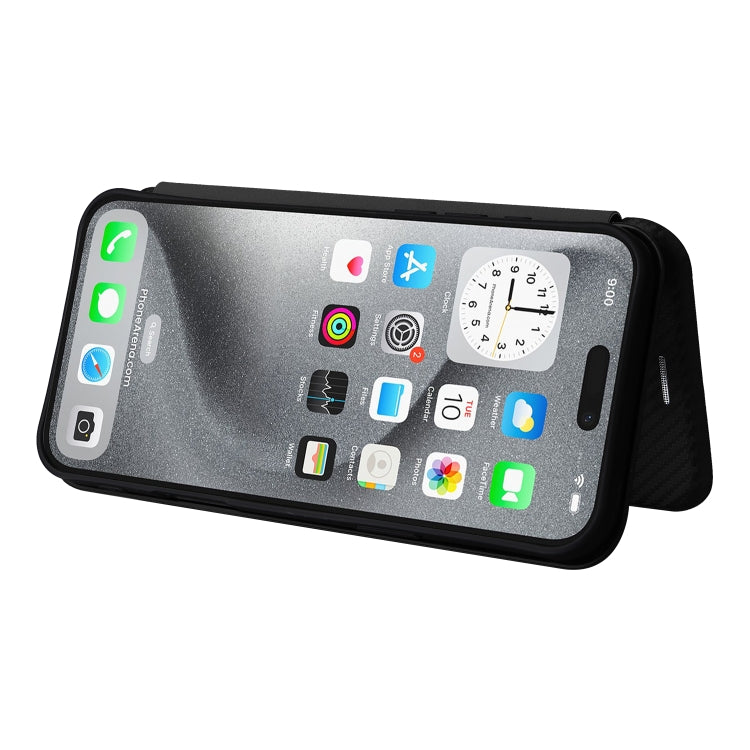 For iPhone 16 Pro Max Carbon Fiber Texture Flip Leather Phone Case(Black)