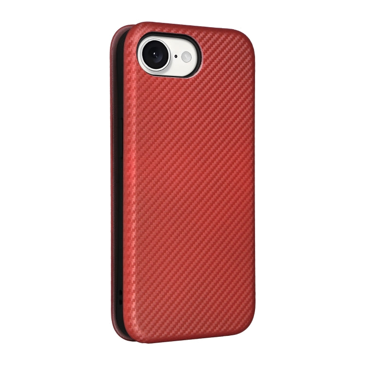 For iPhone 16e Carbon Fiber Texture Flip Leather Phone Case(Brown)