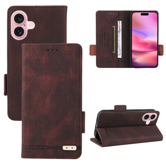 For iPhone 16 Plus Magnetic Clasp Leather Phone Case(Brown)