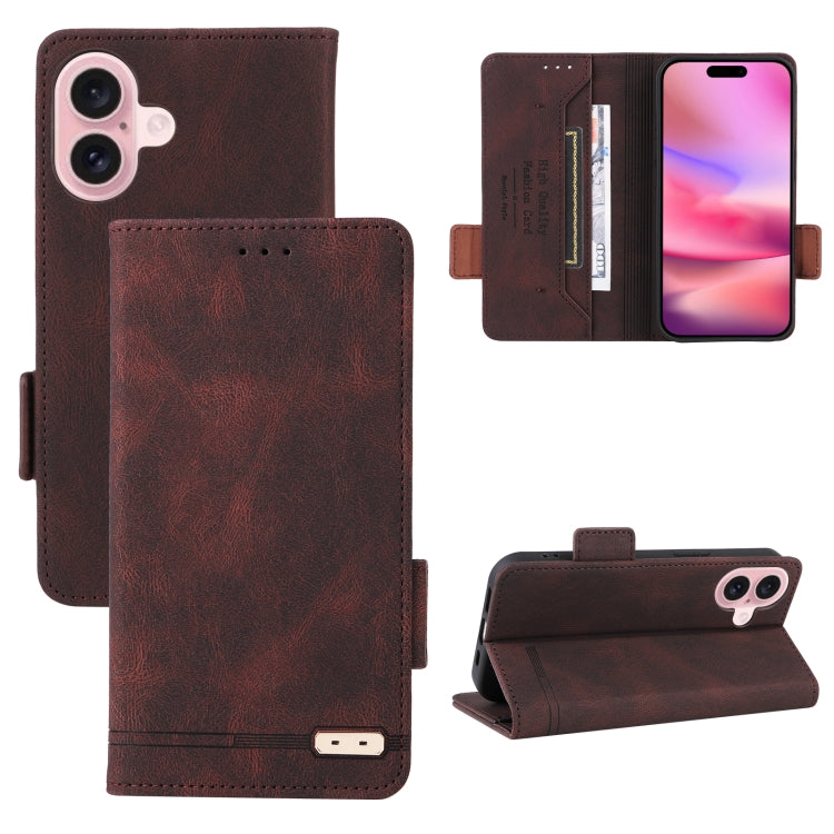 For iPhone 16 Magnetic Clasp Leather Phone Case(Brown)