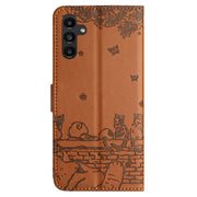 For Samsung Galaxy S25 5G Cat Embossing Pattern Leather Phone Case with Lanyard(Brown)