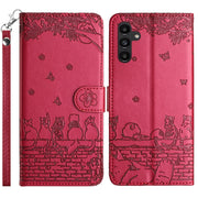 For Samsung Galaxy S25+ 5G Cat Embossing Pattern Leather Phone Case with Lanyard(Red)