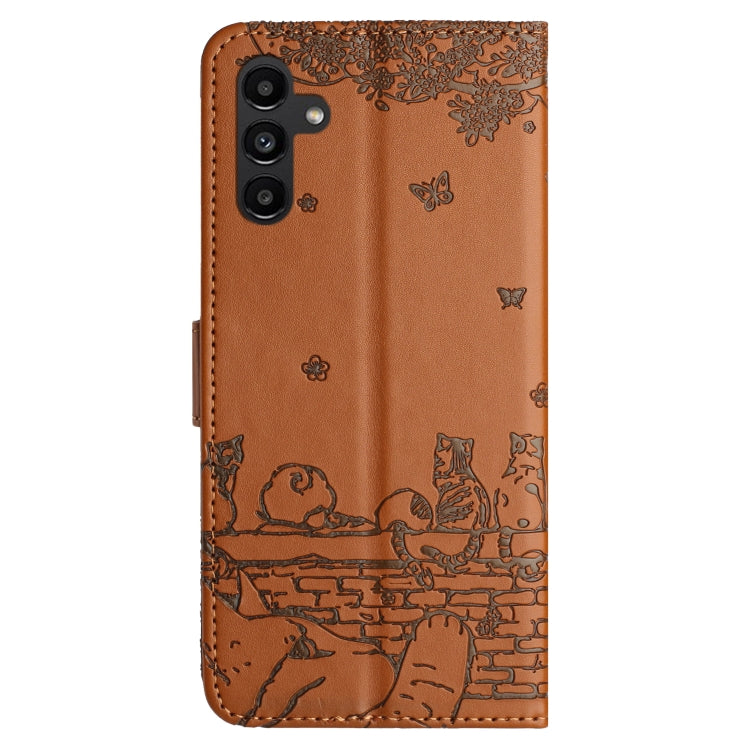 For Samsung Galaxy S25+ 5G Cat Embossing Pattern Leather Phone Case with Lanyard(Brown)