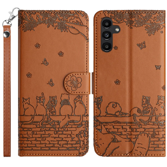 For Samsung Galaxy S25+ 5G Cat Embossing Pattern Leather Phone Case with Lanyard(Brown)
