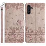 For Samsung Galaxy S25+ 5G Cat Embossing Pattern Leather Phone Case with Lanyard(Grey)