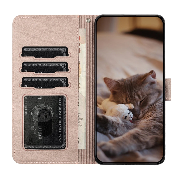For Samsung Galaxy S25+ 5G Cat Embossing Pattern Leather Phone Case with Lanyard(Grey)
