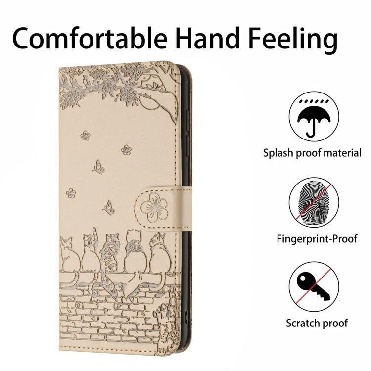 For Samsung Galaxy S25+ 5G Cat Embossing Pattern Leather Phone Case with Lanyard(Beige)