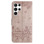 For Samsung Galaxy S25 Ultra 5G Cat Embossing Pattern Leather Phone Case with Lanyard(Grey)