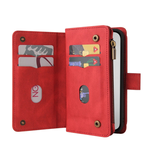 For iPhone 16 Pro Max Skin Feel Multi Card Slots Zipper Wallet Leather Phone Case(Red)